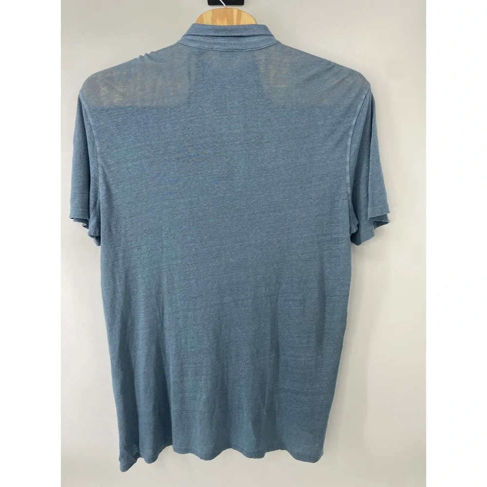 Faherty Polo Men 2XL Deep Marine Blue Linen Polo Coastal Luxury Light Vacation